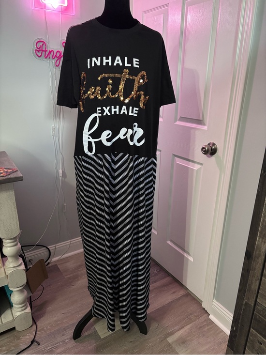 Upcycled Dresses & Skirts - “Inhale Faith Exhale Fear” Plus Size 3X Upcycled Maxi Dress black & white print